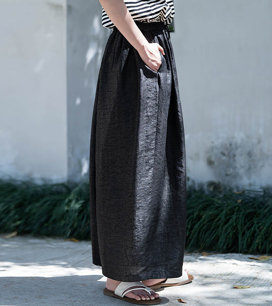 edoa Black Cracked Mud Silk Wide Leg Skants