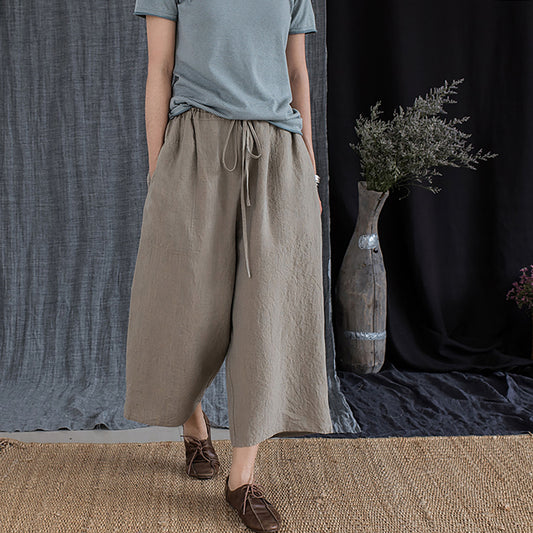 edoa Yarn Dyed French Linen Wide Pants