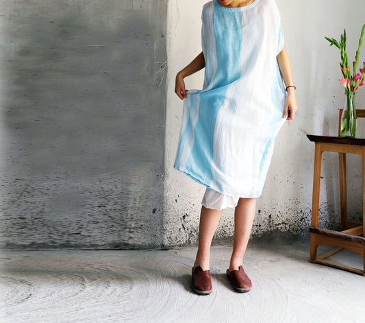 edoa Striped Ramie Oversized Circle Dress