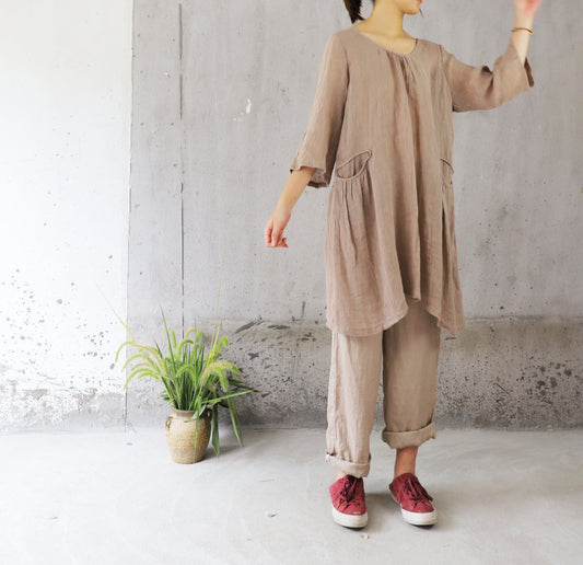 edoa Flare sleeves Linen Gauze Blouse