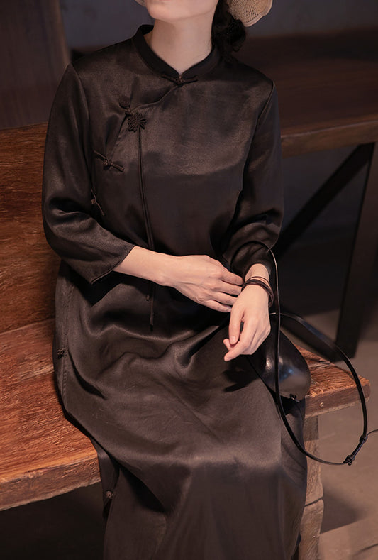 edoa Mud Silk Satin Qipao