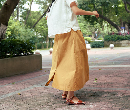 edoa High-density Pure Cotton Midi Skirt