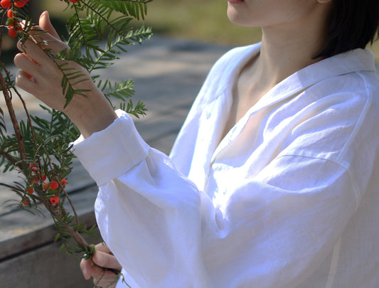 EDOA Oversized Two Way Collar Linen Shirt