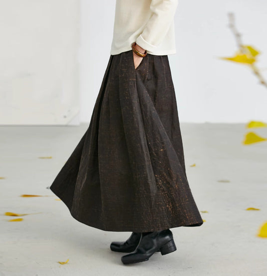 edoa Mud Noil Silk A-line Pleated Skirt