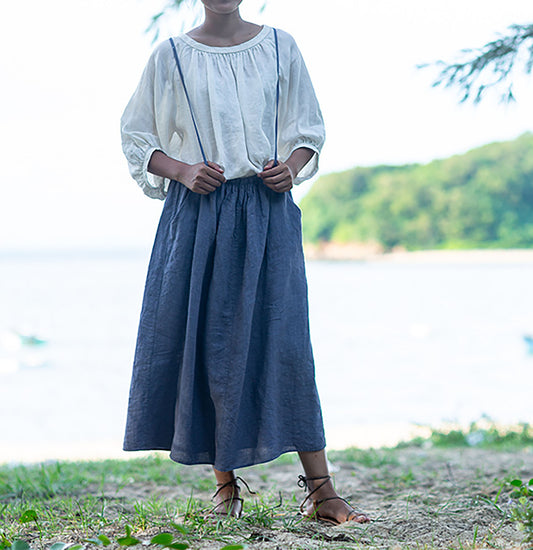 edoa Washed Linen Suspender Skirt