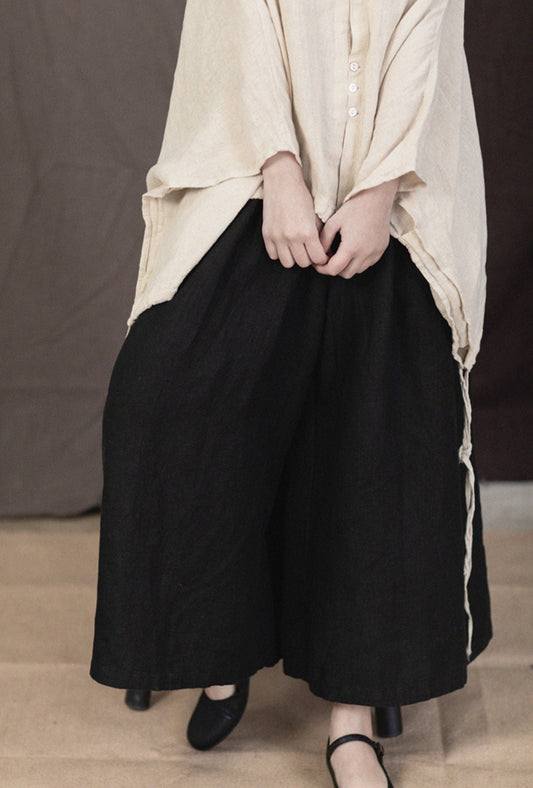 edoa Linen Wide Leg Culotte Pants