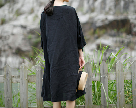 edoa 3/4 sleeves A-line Linen Tunic