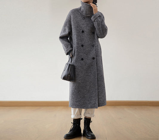 edoa Double Faced Alpaca High Neck Cocoon Coat
