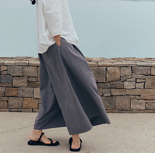 edoa Gray Loose Fitting High Densit Japanese Sun-dried Cotton Wide Leg Pants