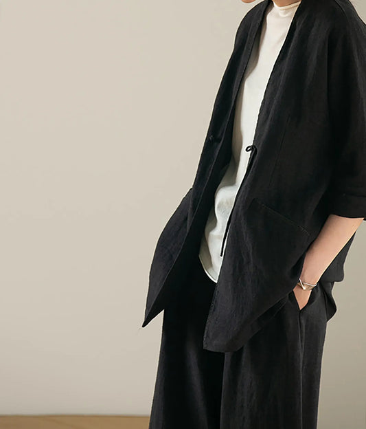 edoa Black Heavy Weight Linen Jacket