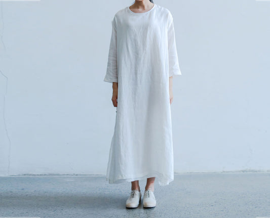 edoa White Ramie Layered Dress