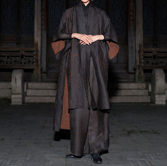 edoa Loose Fitting Cracked Mud Silk Coat