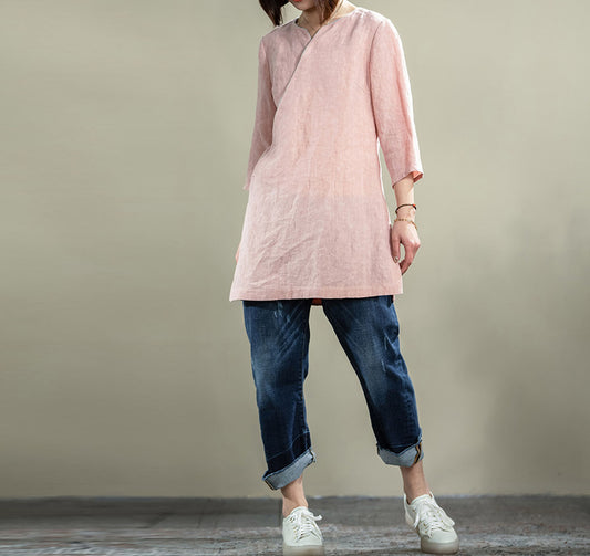 edoa Washed French Linen Qipao Top