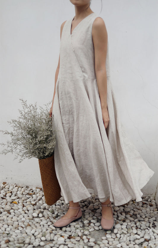 edoa Flax Linen Maxi Circle Dress