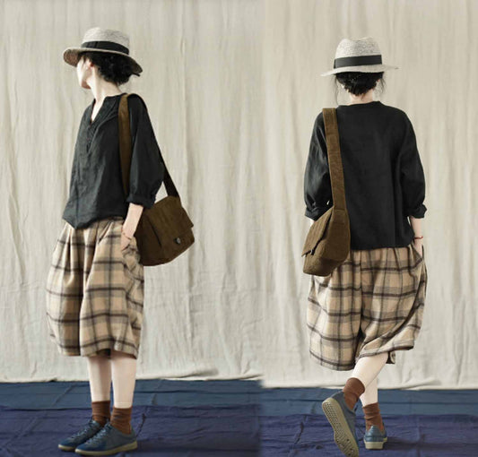 edoa Black V Neckline Pintucked French Linen Shirt