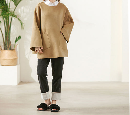 edoa Oversized Double-faced Wool Poncho Coat