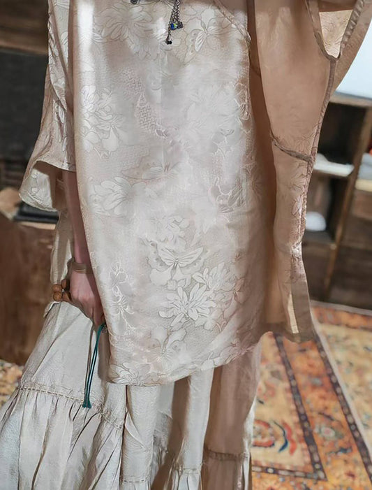 edoa Undyed Tussah Silk Ruffle Skirt