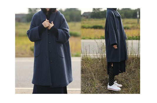 edoa Loose Boxy Boiled Wool Coat