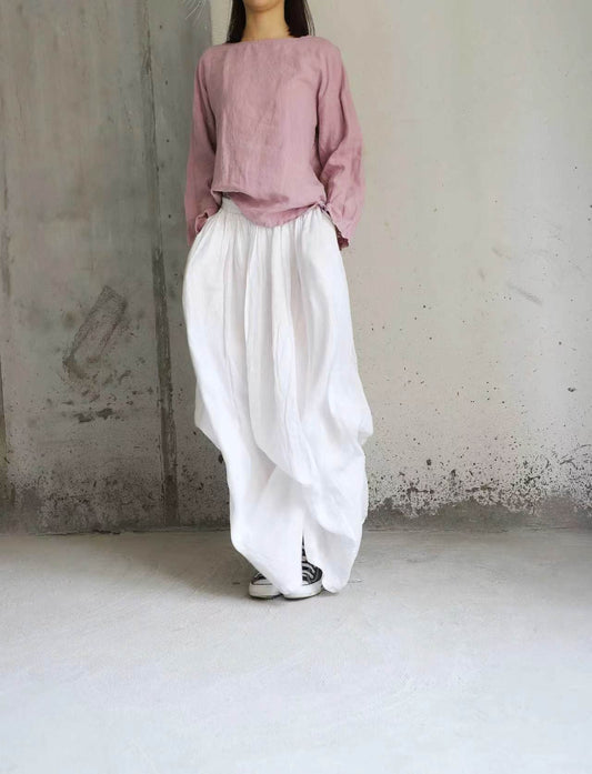 edoa Blooming Lotus Linen Maxi Skirts