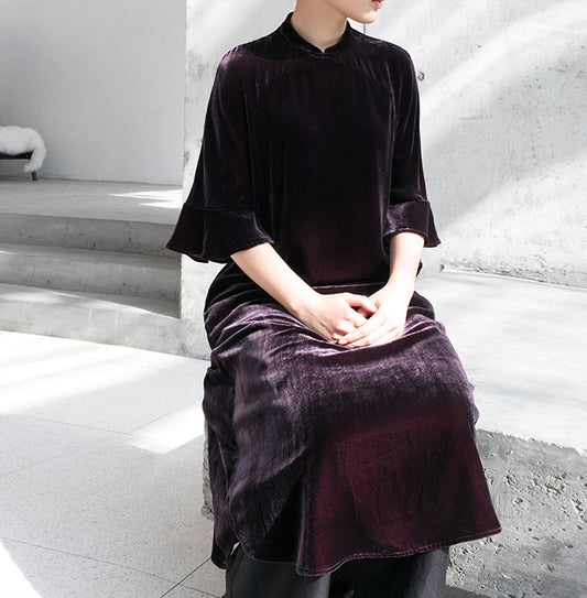 edoa Silk Velvet Modified Qipao