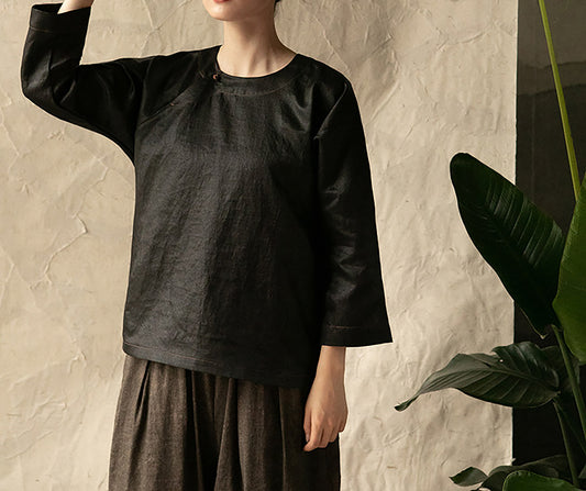 edoa Mud Silk Modified Chinese Blouse