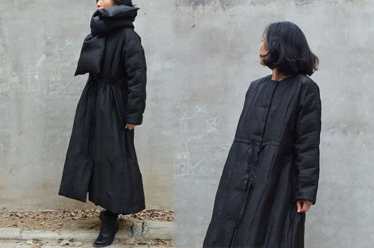 edoa Mud Silk Goose Down Long Coat