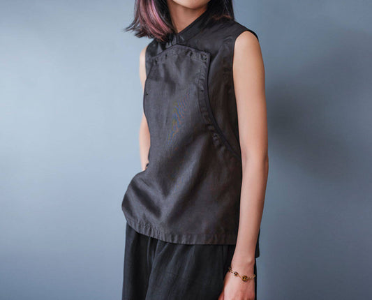 edoa Summer Elegant Retro Mud Silk Sleeveless Chinese Style Top