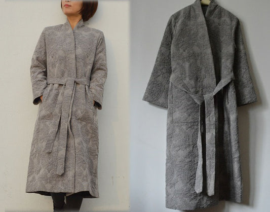 Gray Heavy Weight Linen Cotton Blend Trench Coat co0212 507