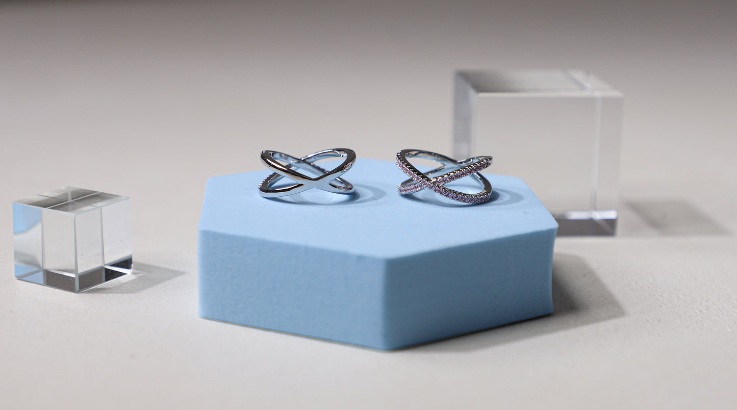edoa Dual Orbit Gemstone Crossover Ring