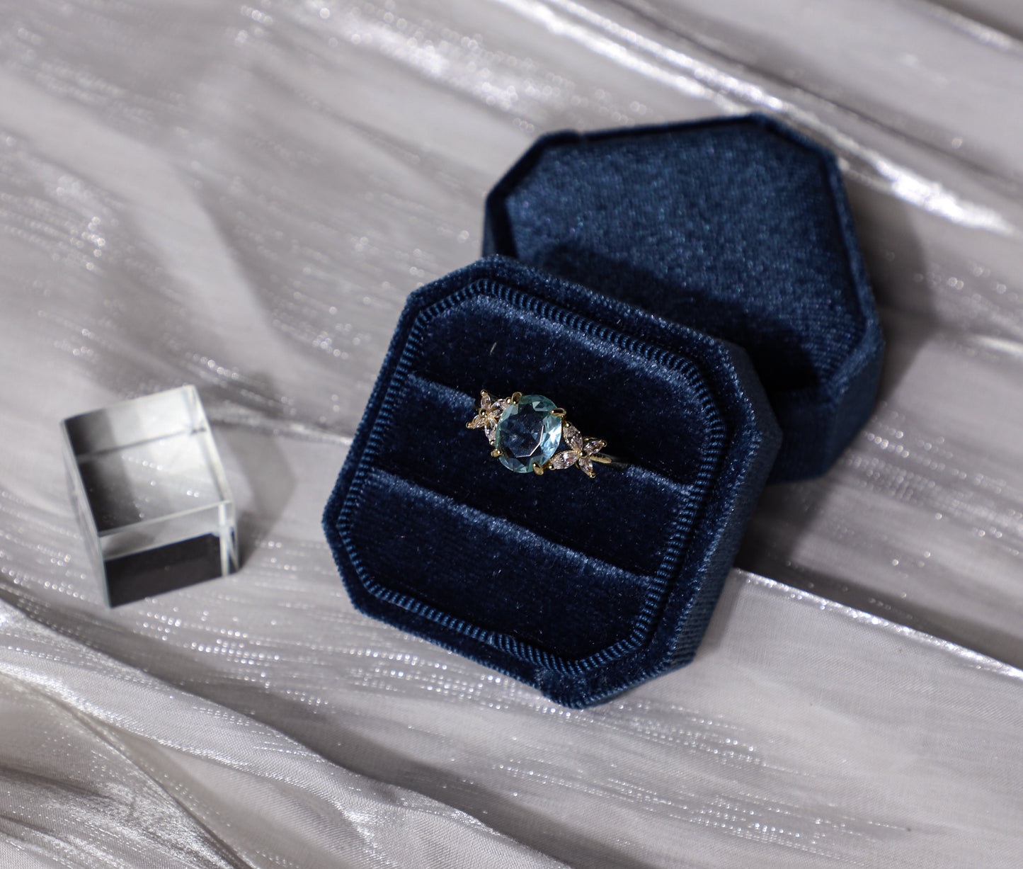 edoa Minimalist Oval Aquamarine Butterfly Wings Ring