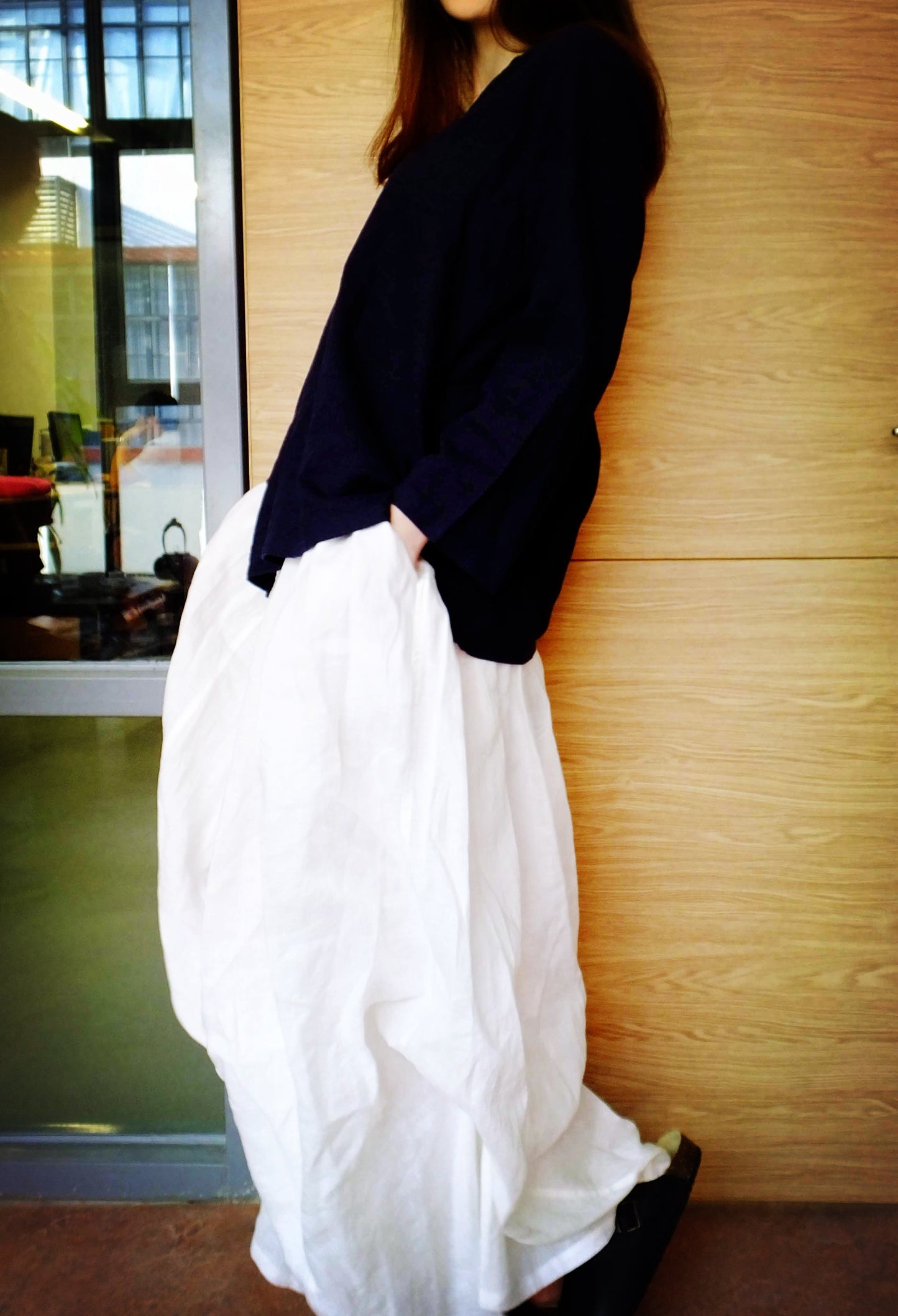 edoa boho gray linen skirt