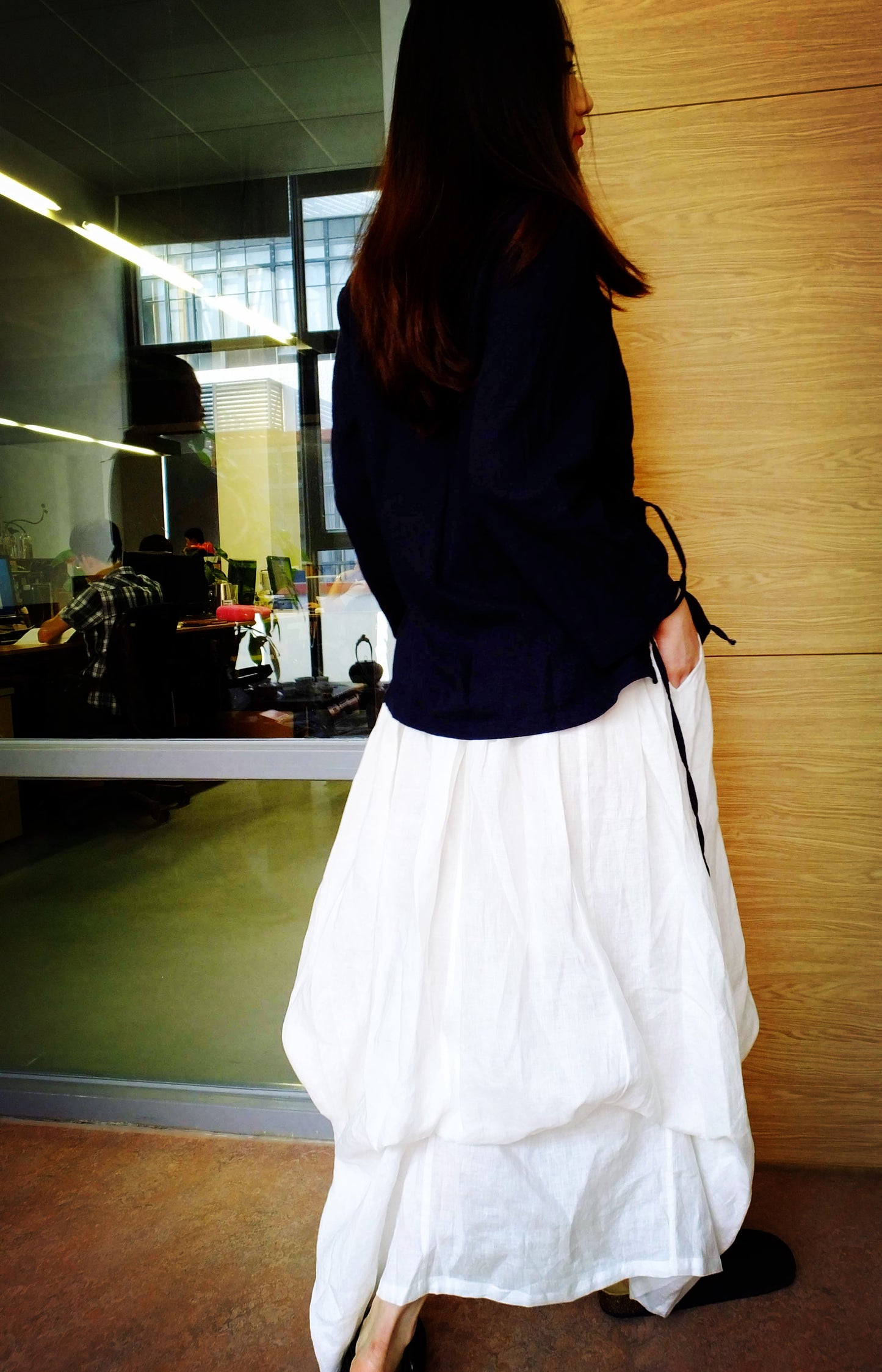 edoa boho gray linen skirt