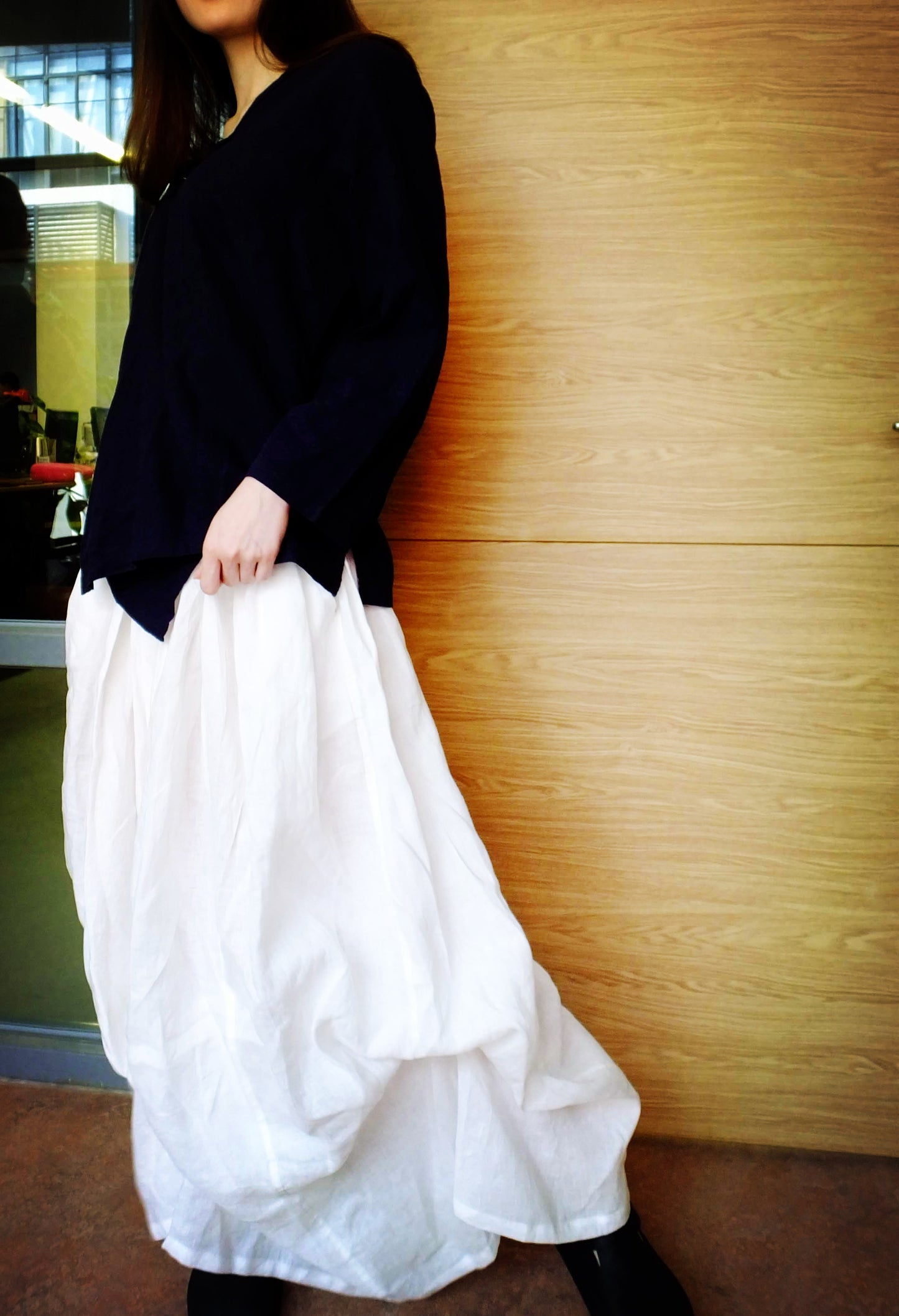 edoa boho gray linen skirt