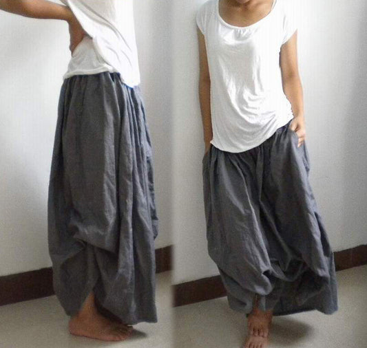 edoa boho gray linen skirt
