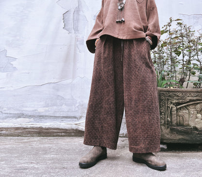 edoa Mud Tussah Silk Jacquard Pleated Pants