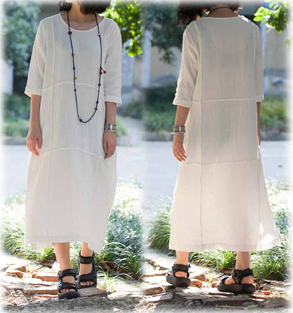 edoa Handmade Half Sleeve Layered Cotton Dress