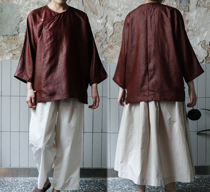 edoa Mud Silk 3/4 Sleeve Chinese Shirt