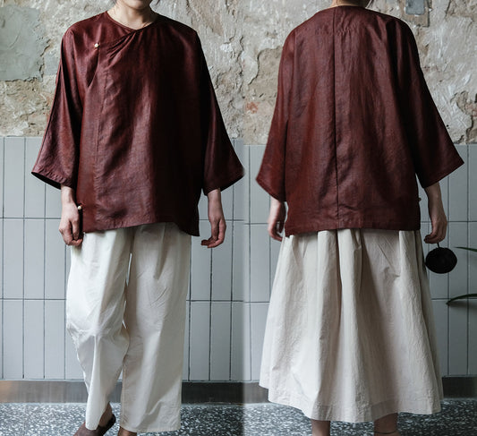 edoa Mud Silk 3/4 Sleeve Chinese Shirt