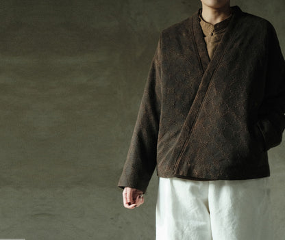 edoa Mud Tussah Silk Jacquard Padded Hanfu Jacket 