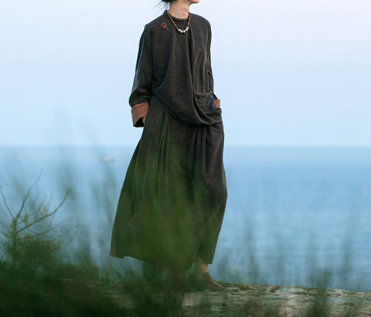 edoa Hand Loomed Mud Tussah Silk A-line Skirt 