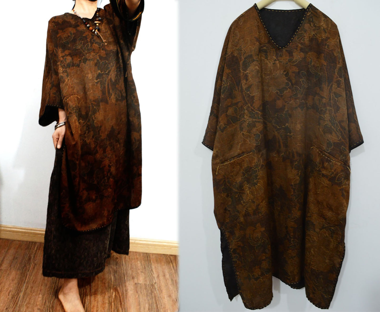 Reversible Printed Mud Silk Charmeuse V-neck Tunic tu0032 X176