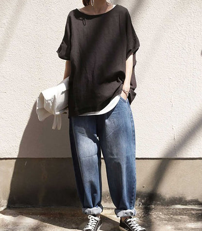 edoa Oversized Minimalist Linen Blouse