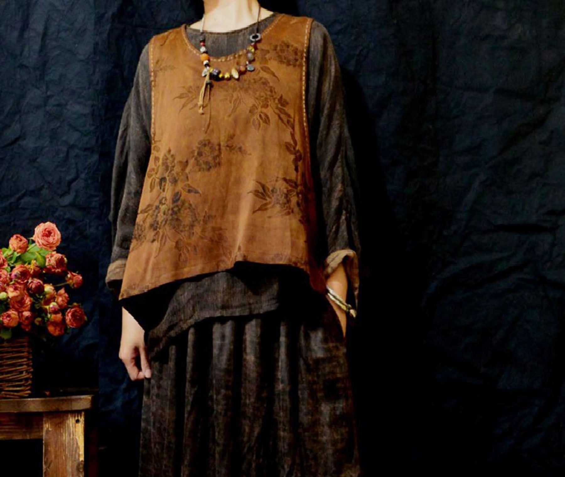 edoa Reversible Mud Silk Rayon Blend Jacquard Vest