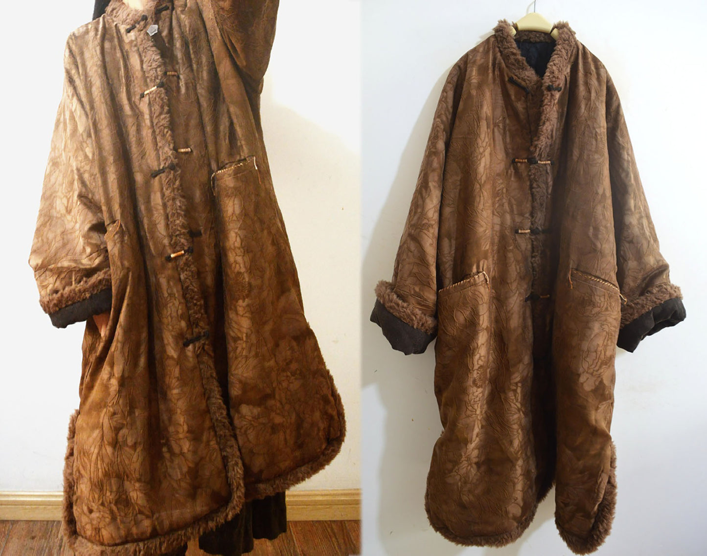 edoa Oversized Mud Silk Jacquard Chinese Padded Coat
