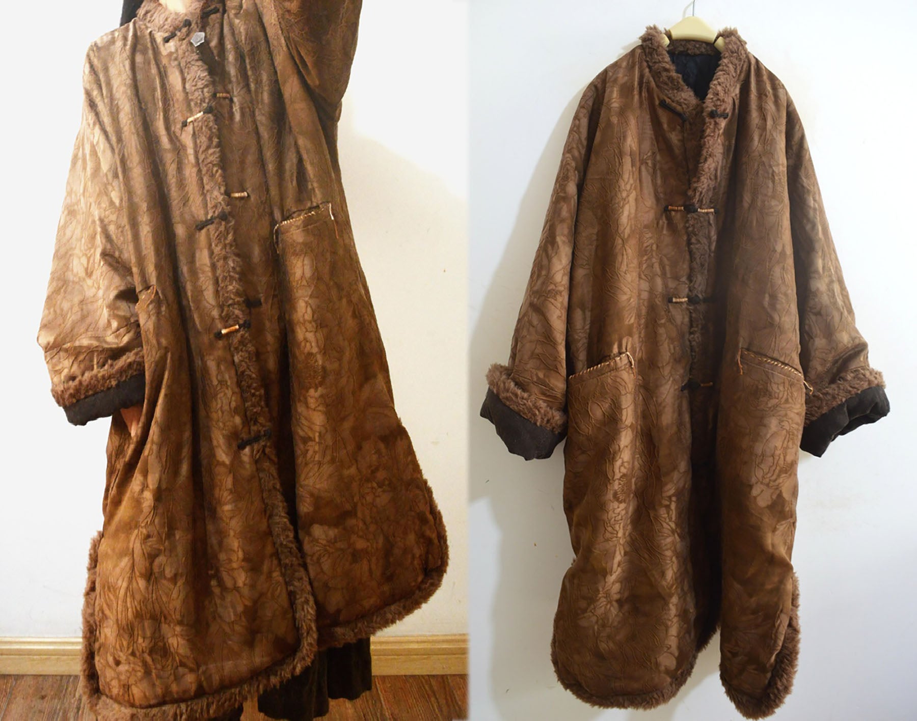 edoa Oversized Mud Silk Jacquard Chinese Padded Coat