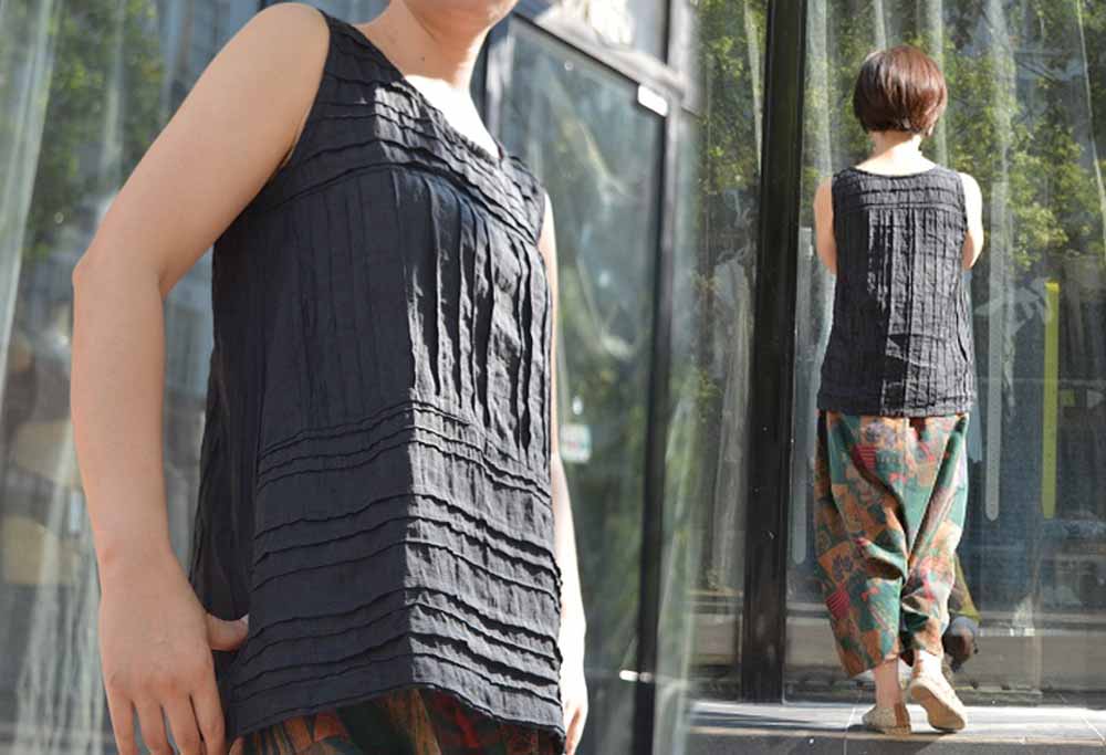 Pintucked Linen Tank Top to0282 500