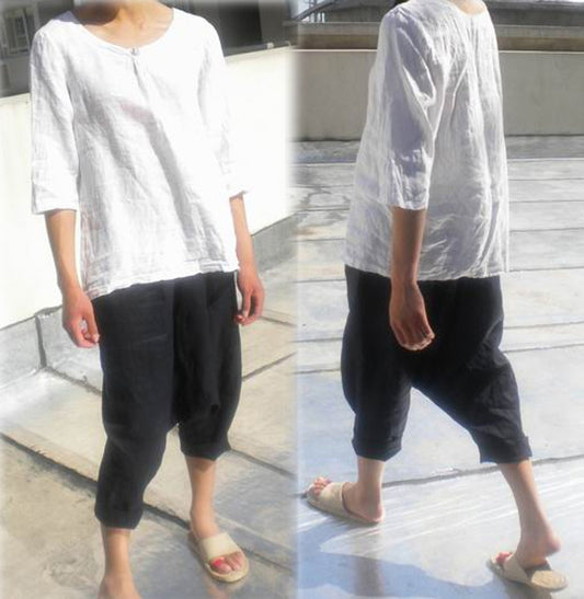 edoa linen drop crotch pants