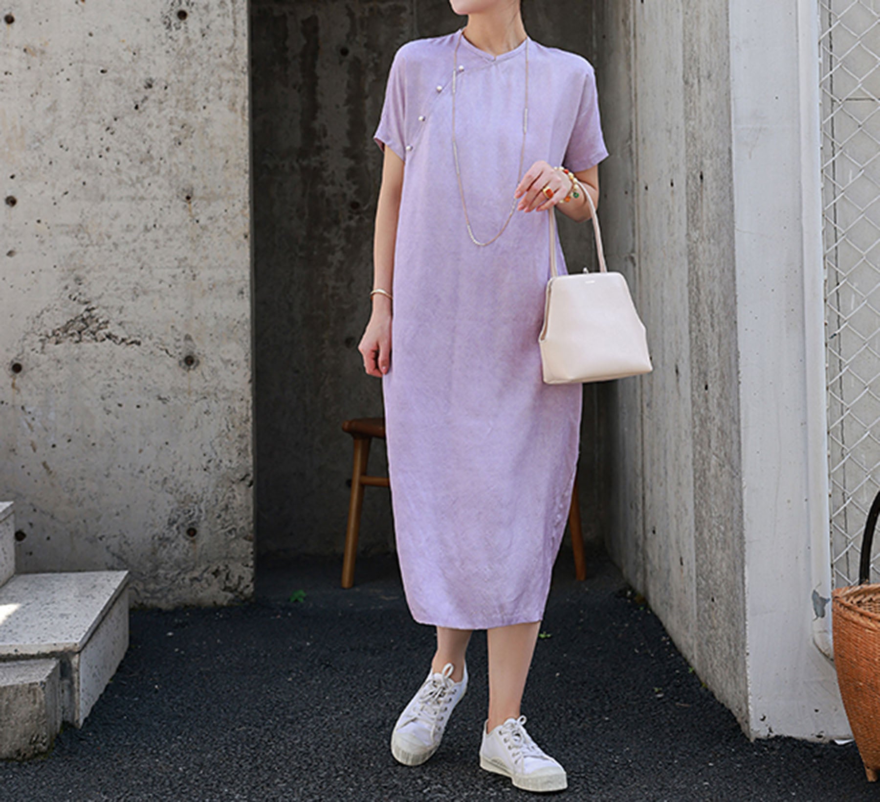 edoa Distressed Tussah Silk Qipao