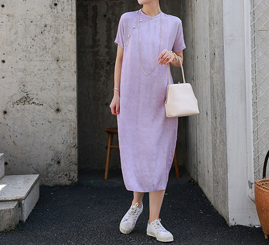 edoa Distressed Tussah Silk Qipao