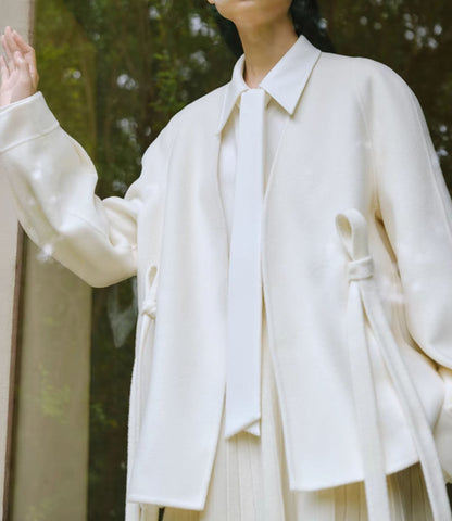 edoa Double Faced Wool Collarless Short Coat